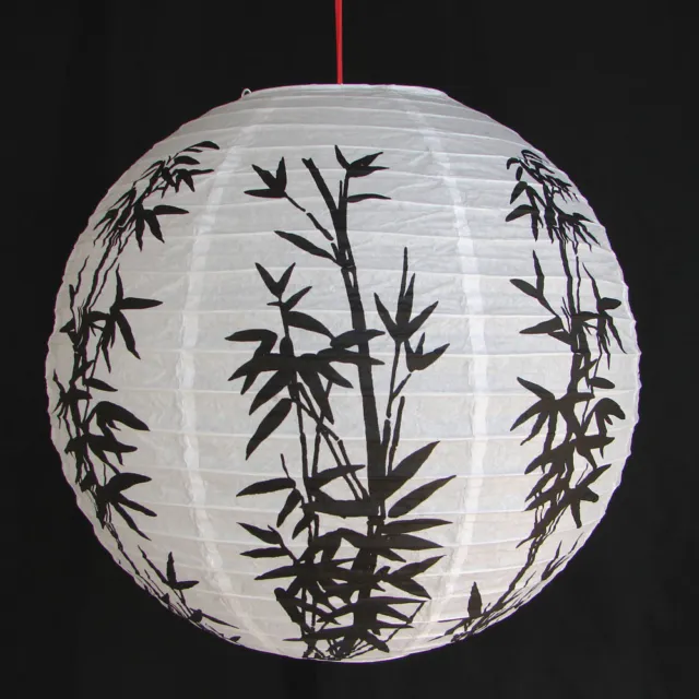 2 of 12" Chinese White Paper Lanterns with Bamboo Pictures