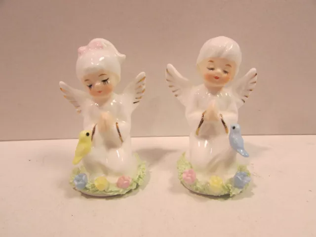 Vintage Napcoware Bone China Miniature Spring Easter Angel Boy & Girl Spaghetti