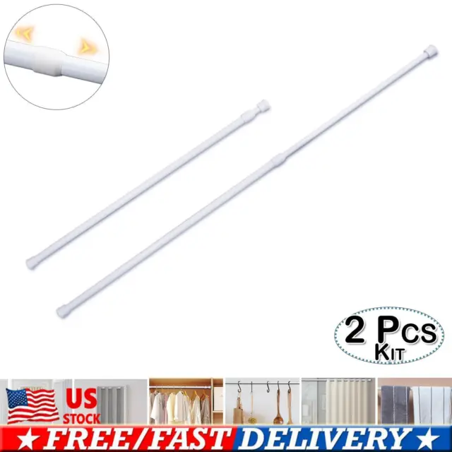 2Pack Adjustable White Spring Tension Curtain Rod Expandable Poles for Wardrobe