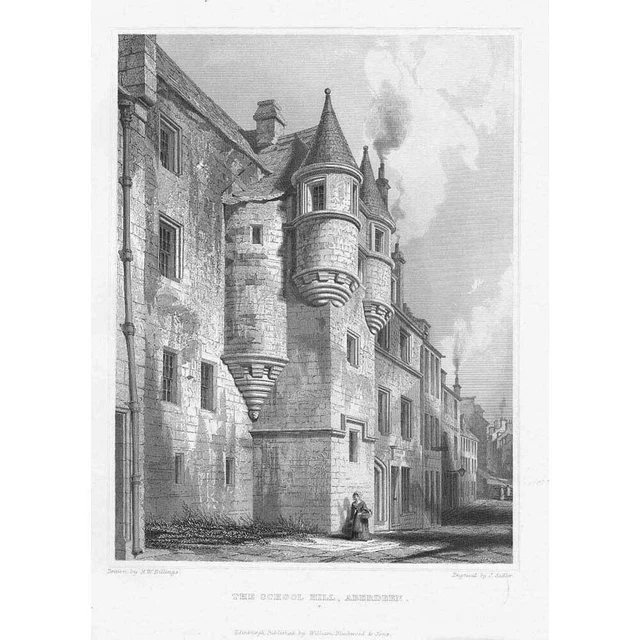 The School Hill, Aberdeen - Antique Print 1852