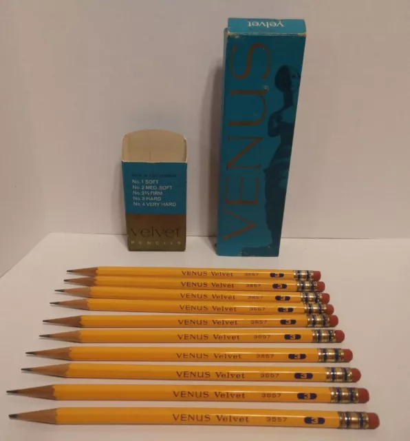 Vintage VENUS VELVET No 3 Hard Drafting Pencils Open Box 10 Sharpened #3557