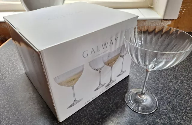 Galway Lead Crystal Erne Classic Champagne Saucers x 4 (18cm x 12cm)