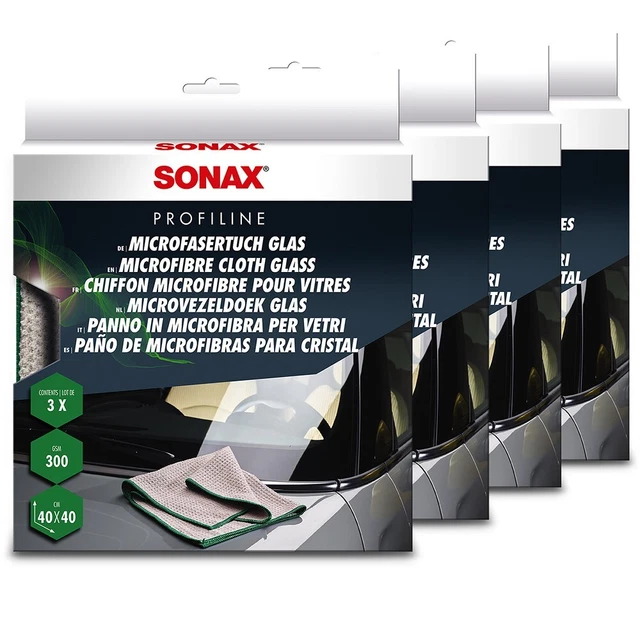 SONAX 4x 3 pz PANNO IN MICROFIBRA VETRO 300g/m2 PANNO FINESTRA PANNO LUCIDANTE PANNI
