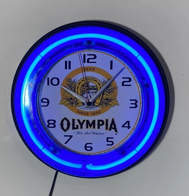 Olympia Brewing logo neon wall hanging clock