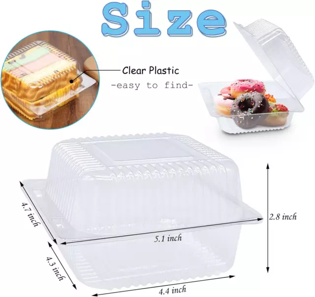 100 Pack Clear Plastic Take Out Container,Square Hinged Food Container,Dessert C 2