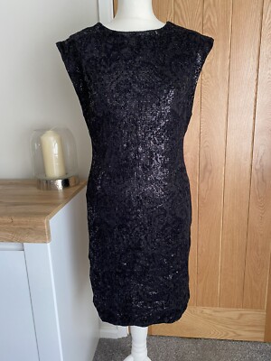 Alice And Olivia Black Velour Sequin Bodycon Dress Open Back Occasion Size US L