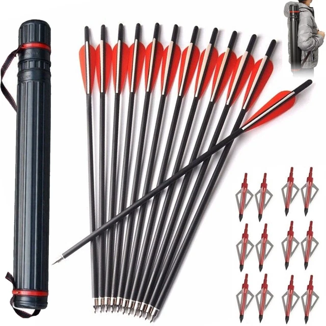12x 20 inch Carbon Crossbow Bolts OD 8.8mm Archery Arrows / 100 Grain Broadhead