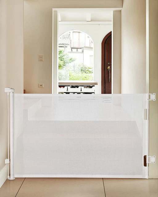 Puertas retráctiles para bebés para escaleras, puerta de malla para mascotas 33" de alto, se extiende hasta 55"" de ancho,