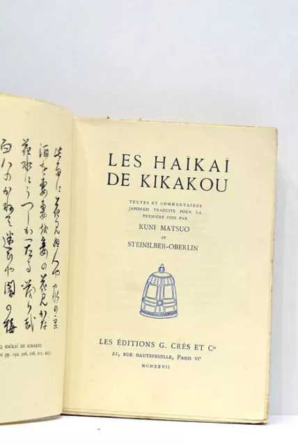 Livre Ancien Les Haïkaï De Kikakou Paris 1927