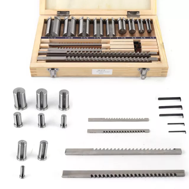18pcs Keyway Broach Kit 4 Broaches 9 Collared Bushings 5 Shims Inch Size Silver