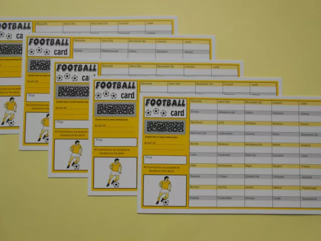 Scratch Cards - Football Themed - 50 Spaces X5 - Great Fundraiser Raise £125