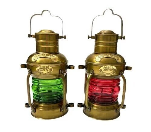 Lámpara de aceite antigua de 12 ", barco náutico, luz roja y verde,...
