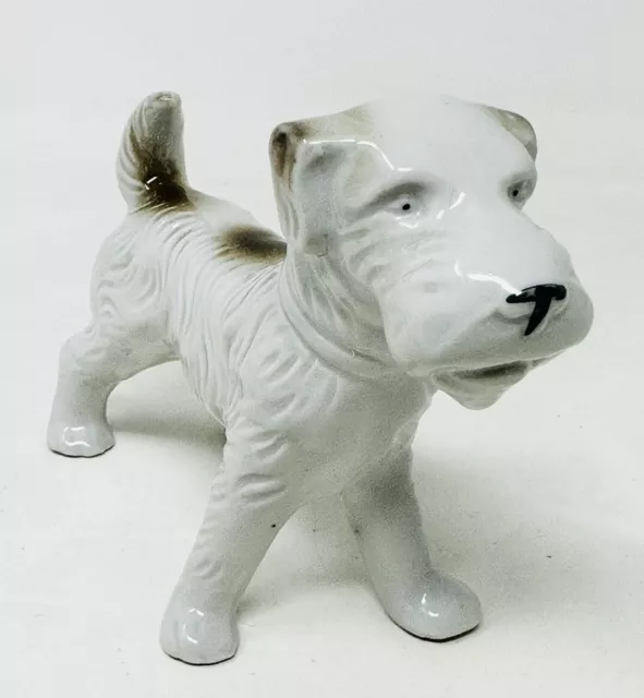 Terrier Dog Figurine Glossy White Standing Airedale Highland Fox 4” Porcelain
