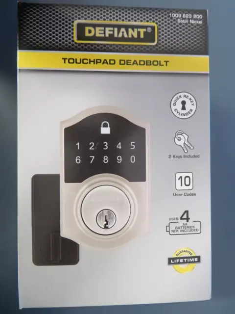 Defiant Satin Nickel Finish Touchpad Deadbolt 10 User Codes