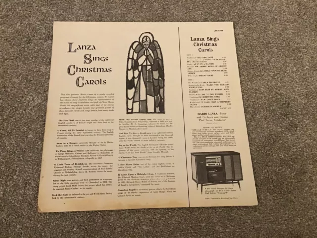 Mario Lanza - Lanza Sings Christmas Carols 12” Vinyl LP Album Record USA 2