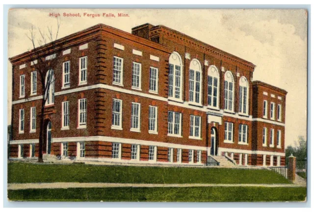 1908 High School Building Exterior Fergus Falls Minnesota MN Posted Postcard