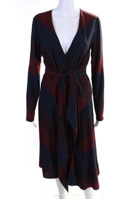 Tory Burch Womens Striped Long Sleeve Detachable Belt Wrap Dress Blue Size 4