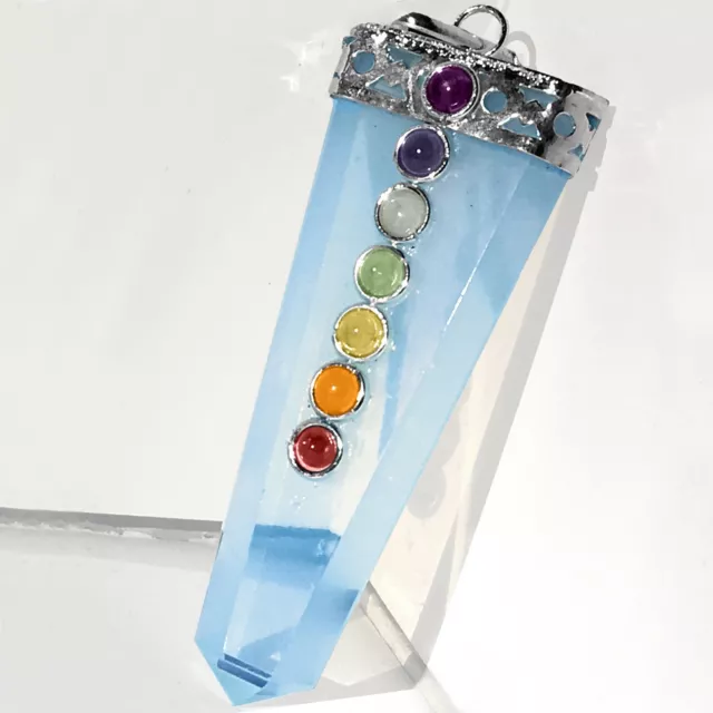 HIGH ENERGY Opalite Crystal 7 Chakra Stone Pendant Silver Opal Necklace CHARGED 3