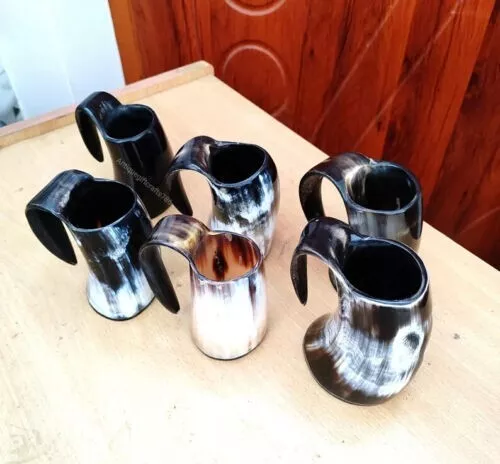 Set of 6 Viking Drinking Horn Mug - 100% Authentic Beer Horn Tankard Mug