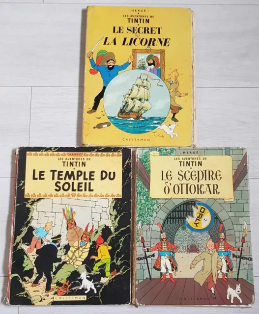 Lot 3 bd tintin ancienne Vintage Avec Défauts Hergé Bande Dessinée