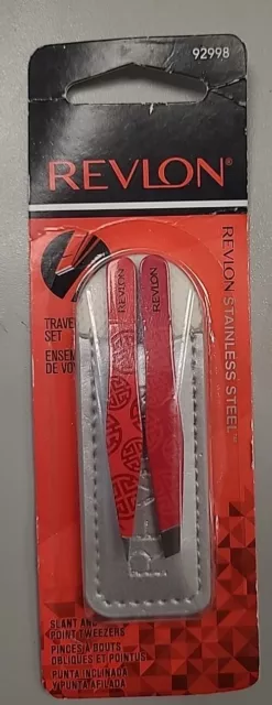 Revlon Hair Removal Tweezer Set, Travel, Mini Slant and Point Tweezers 92998 red