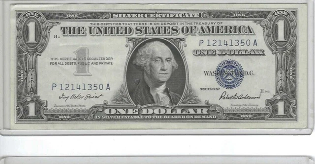 1957 One Dollar Blue Seal Note Silver Certificate Old US Bill $1 Money Near Mint