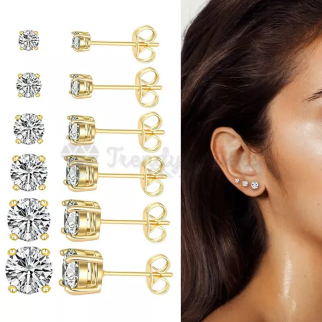 3-8MM Small Big Women Men Round Cubic Zirconia Piercing Studs Sleeper Earrings