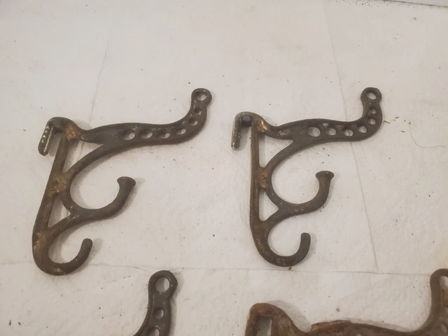 4 small cast iron coat hat hooks 5" tall store display ornate 3