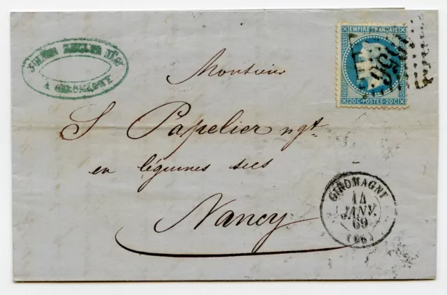 LETTRE N°29 CAD 1869 GIROMAGNY GC 1656 à NANCY