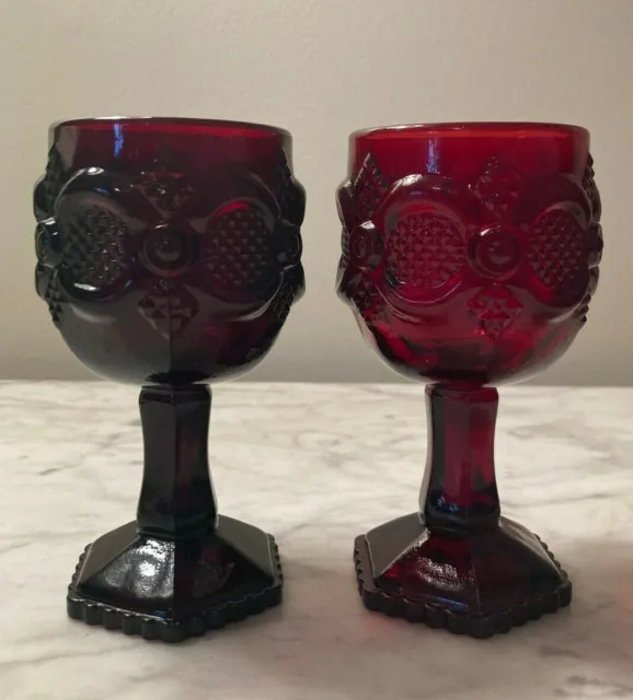 AVON CAPE COD Vintage Ruby Red Glass Wine Goblets  4 5/8" Tall NICE