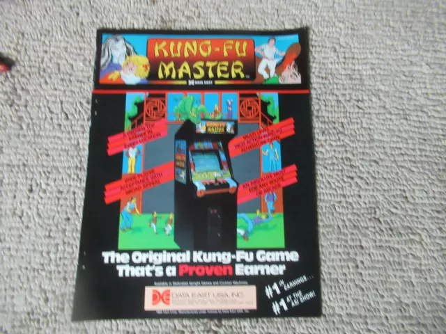 original 1985 11- 8.5'' KUNG FU MASTER  DATA EAST arcade video game AD FLYER