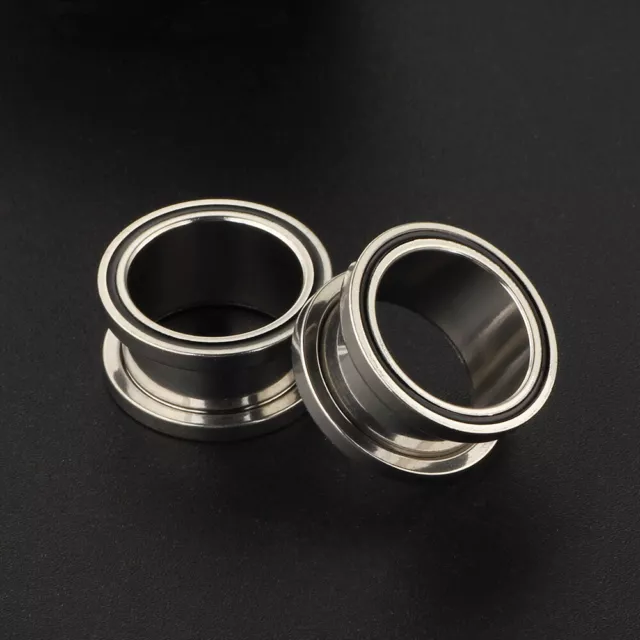 1 Paar Flesh Tunnel Silber Schwarz Schraub Plug Piercing Ohr Screw Fit Edelstahl