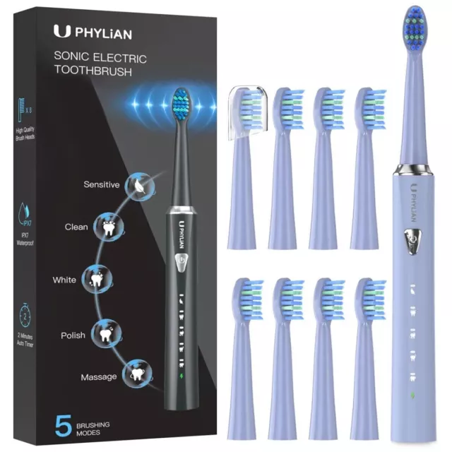 H7 Series Phylian Electric Toothbrush 5 Personalised Modes 2 Minute Timer Blue