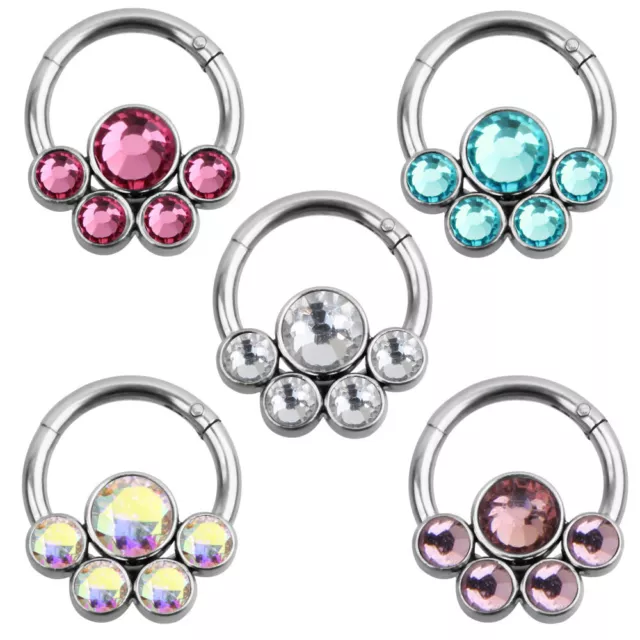 Flower CZ Crystal Nose Ring Septum Clicker Hinge Segment Ear Tragus Hoop Earring 2