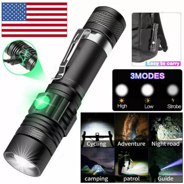 Super-Bright LED Tactical Flashlight Zoomable With Rechargeable Battery