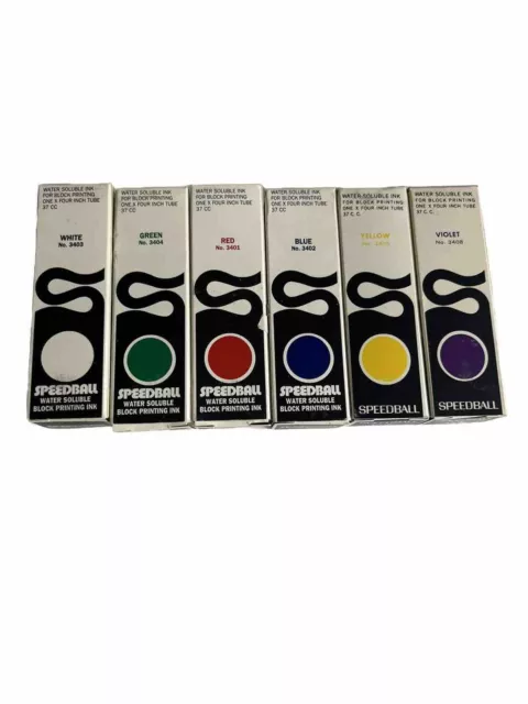 Lot Of 6 Vintage Speedball Block Printing Ink Water Soluble Multiple Colors