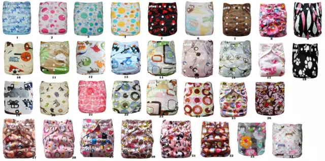 10 x Reusable Modern Cloth Nappies & Inserts All Size Diapers Print Bulk sales 2