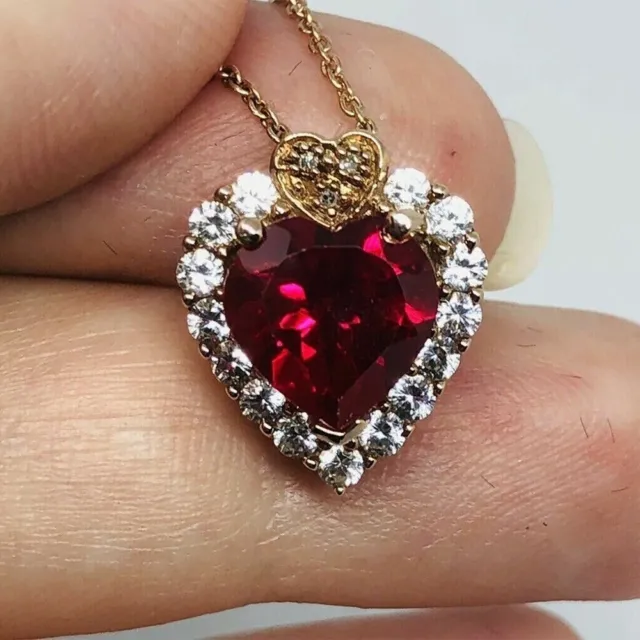Simulated Garnet & Diamond Halo Pendant Free Chain in Rose Gold Plated Silver
