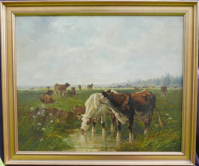 Tableau De Vaches à L'étang Signé WINTZ - Peinture Du XIXe Siècle (1854)