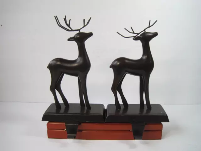 Reindeer Black Metal Christmas Stocking Holders Set of 2 Hangers 8" x 5"x 2 3/4" Reindeer Black Metal Christmas Stocking Holders Set of 2 Hangers 8" x 5"x 2 3/4"
