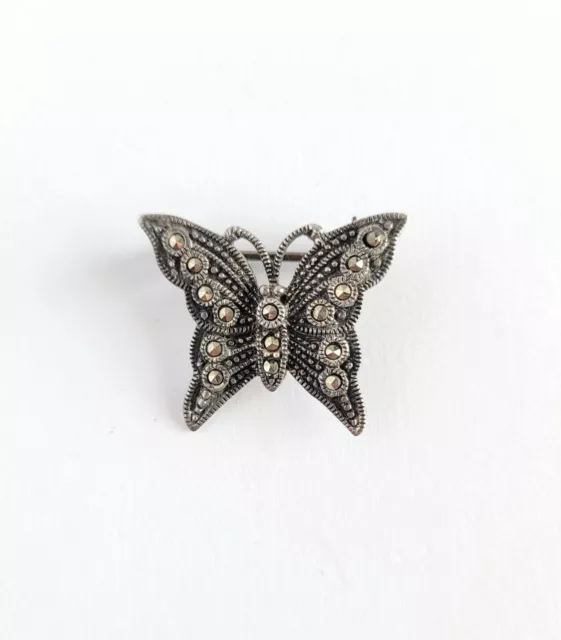 Vintage Sterling Silver 925 & Marcasite Butterfly Fashion Brooch Pin