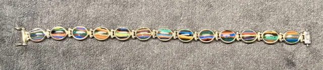 Jay King Reversible Turquoise & Rainbow Calsilica Sterling Silver Bracelet 7"-8"
