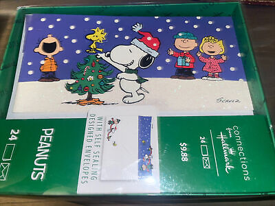 Hallmark Peanuts Boxed Christmas Cards 24 ct Snoopy Woodstock Glitter
