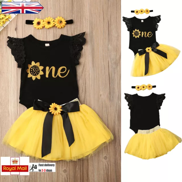 Baby Girl 1st Birthday Romper Sunflower Bow Tutu Skirts Princess Dress Outfit