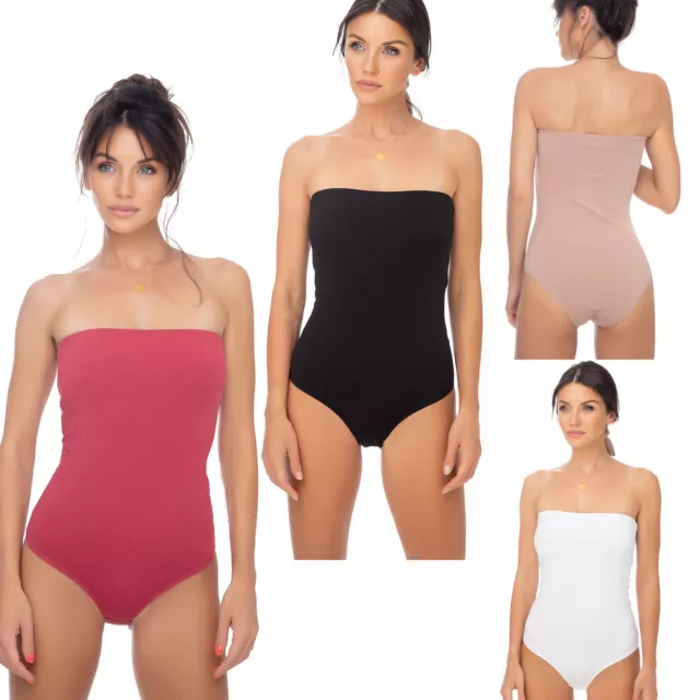 EVONI Damen Bandeau Body ärmellos Bodysuit