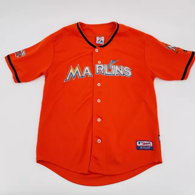 Majestic Miami Marlins Jersey Youth Large Orange Cool Base Marlins Park