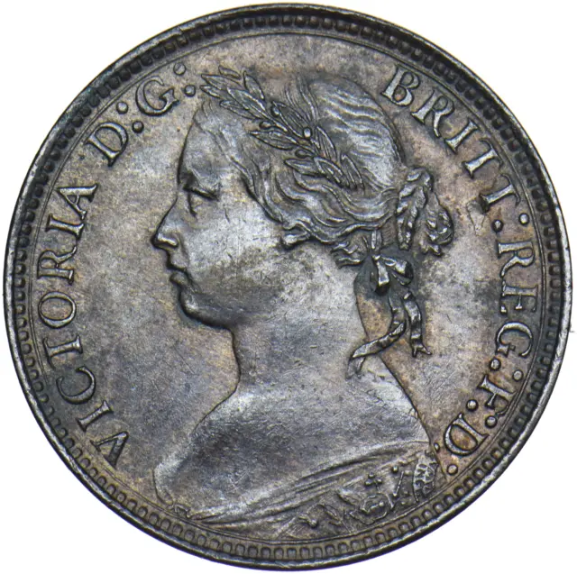 1875 H Farthing - Victoria British Bronze Coin - Very Nice