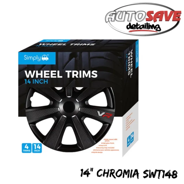 4 x Black VR Wheel Trims Hub Caps 14"  SWT148