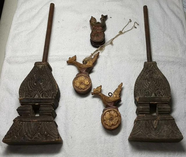 Collection of Antique/Vintage Burmese/Asian loom pulleys & parts Early 20th C