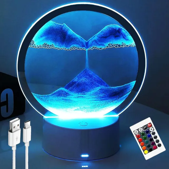 RGB LED Moving Sand Art Picture Desk Lamp 3D Hourglass Deep Sea Sandscape Light